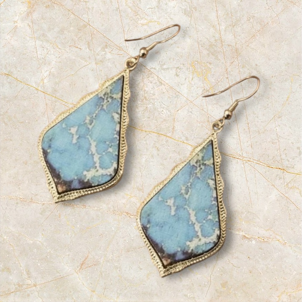 NEW• Sugared + Bronzed Elegant Teal & Gold Dangle Earrings